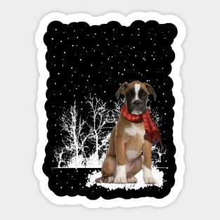 Christmas Boxer With Scarf In Winter Forest Sticker